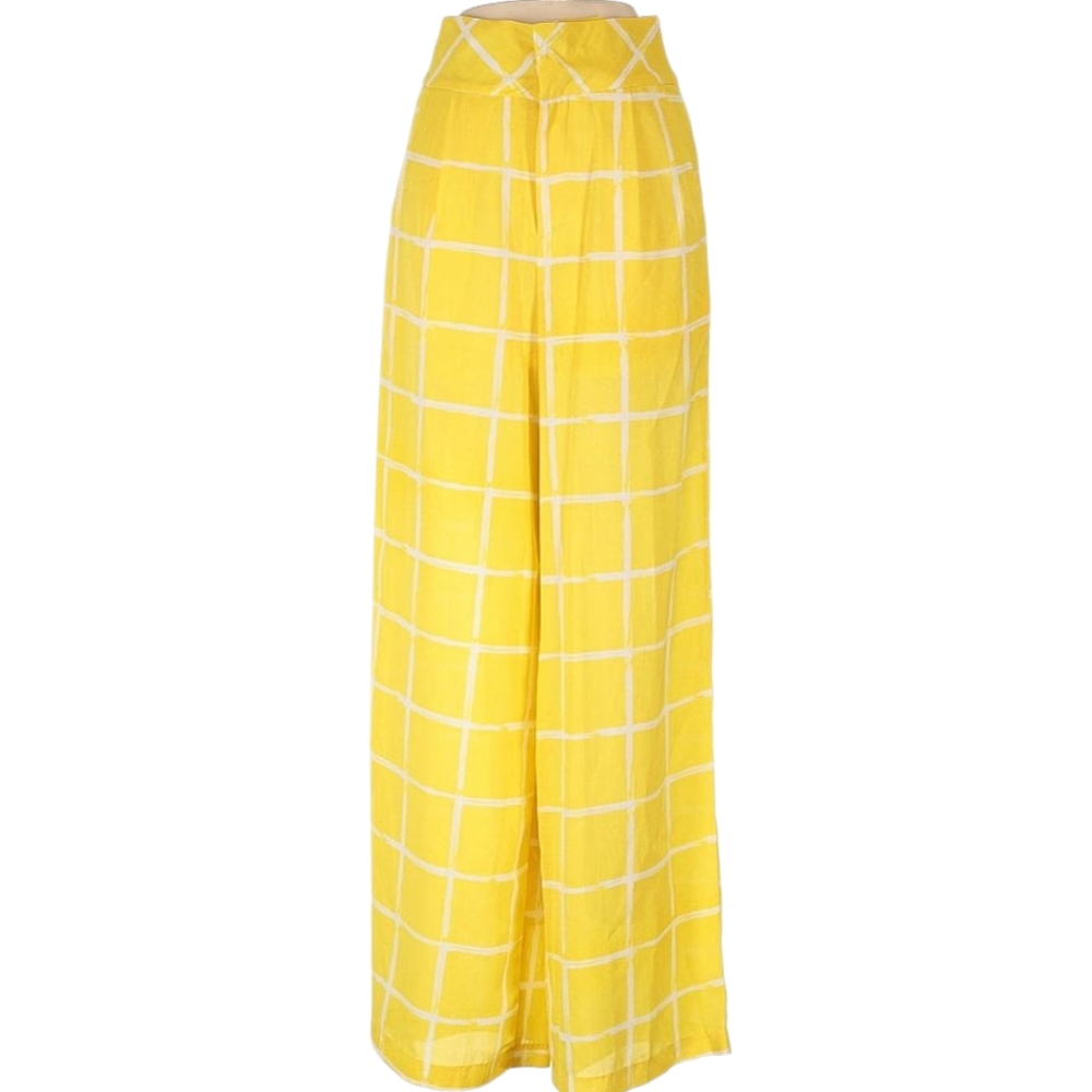 Moon River Yellow Windowpane Wide-Leg Pants